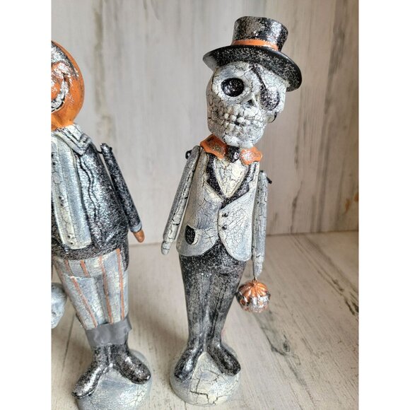 Living quarters rustic masquerade ball skeleton pumpkin glitter figure set folk - Picture 5 of 8